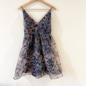 Lulus Cultivate Your Love Navy Blue Floral Print Organza Skater Dress XL